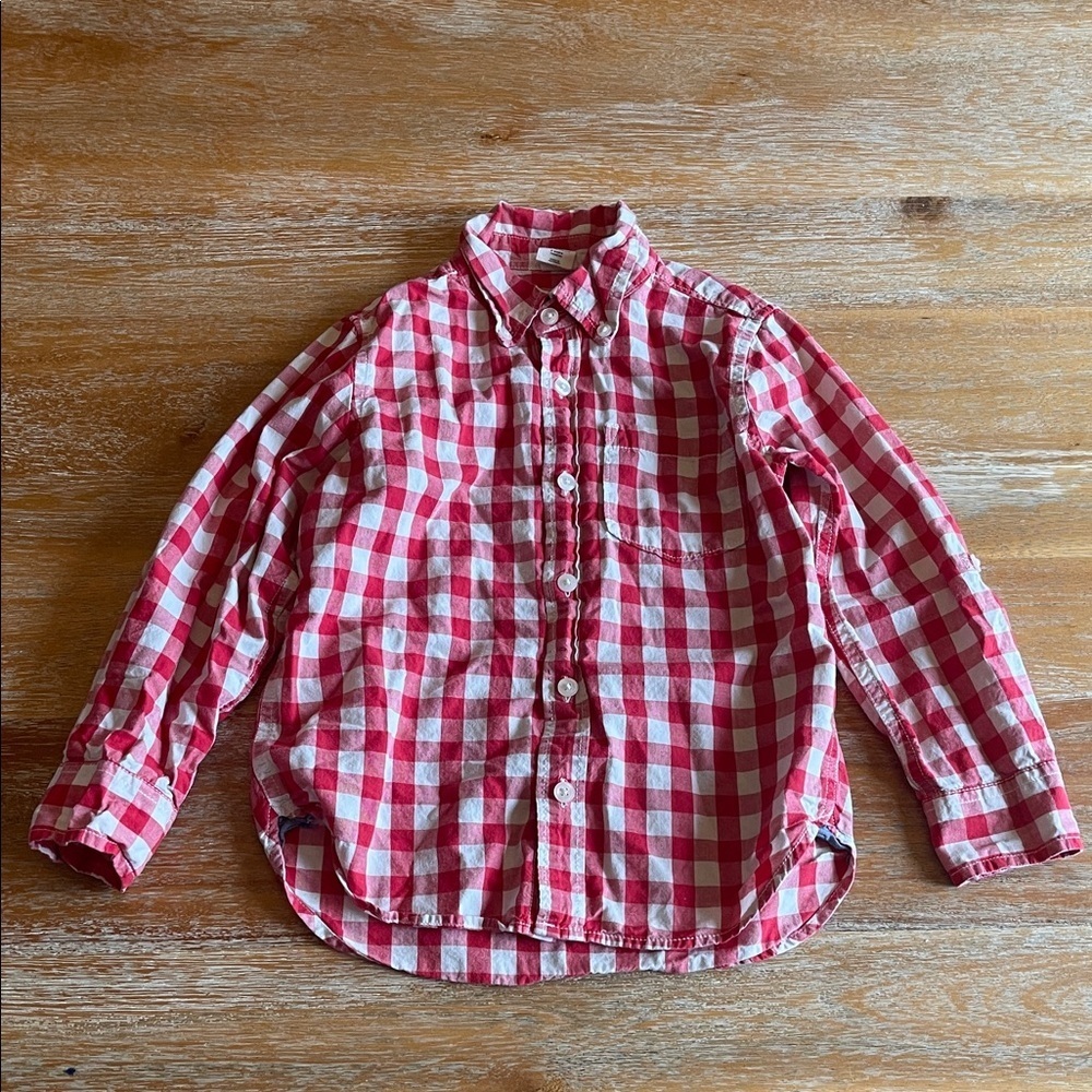 GAP Red and White Checkered Kids Button Down Shirt SZ 5